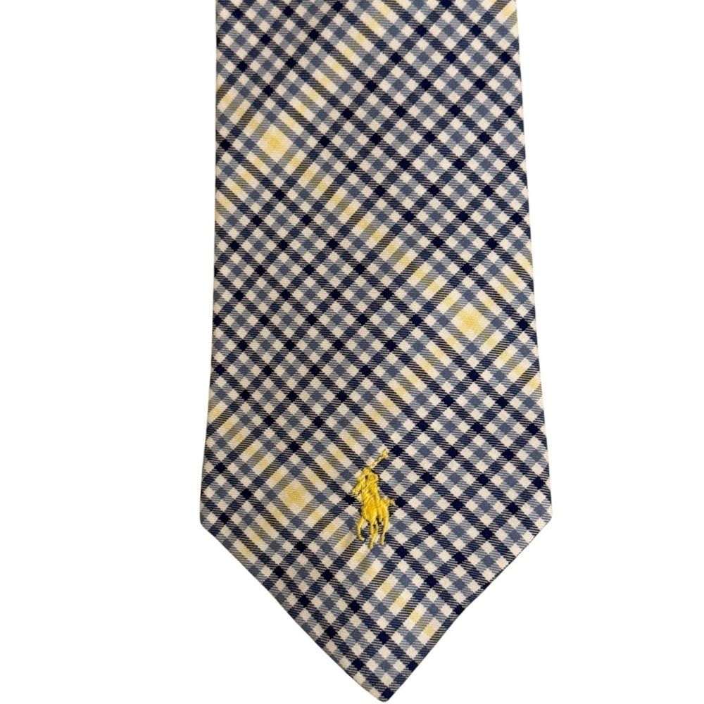 Polo Ralph Lauren Plaid Tie Necktie Yellow Blue Spring